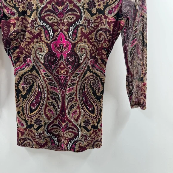 INC International Concepts Paisley Mesh Sleeve Top V-Neck Size Large - Picture 8 of 8